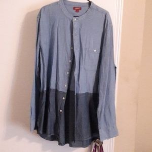 A light to dark blue denim, long sleeve button-up.